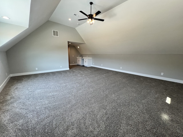 bonus room featuring vaulted ceiling and ceiling fan