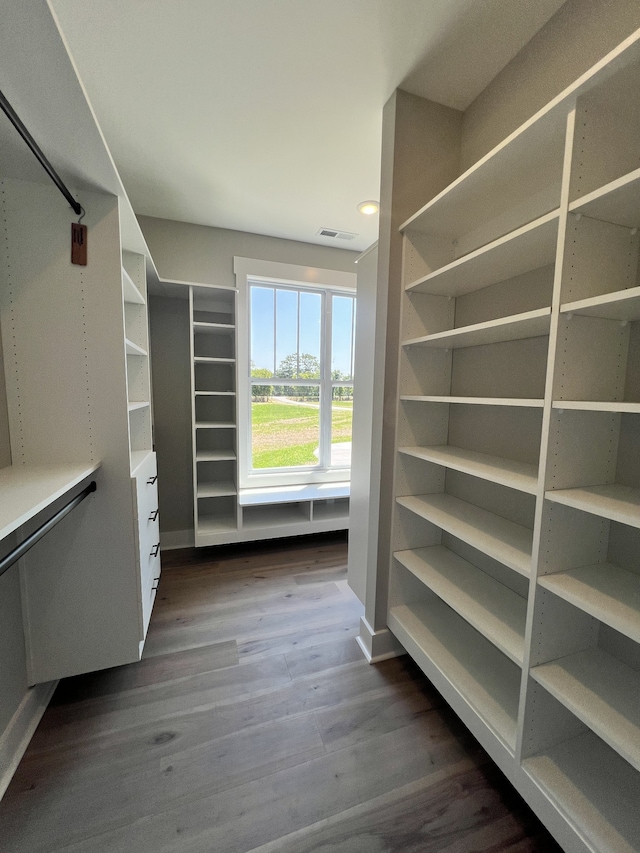 walk in closet featuring dark hardwood / wood-style flooring