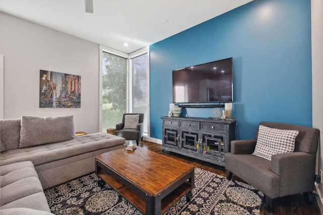 living room with hardwood / wood-style floors