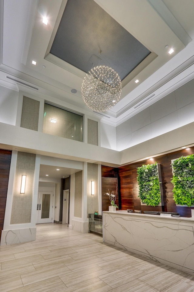 reception area with a chandelier