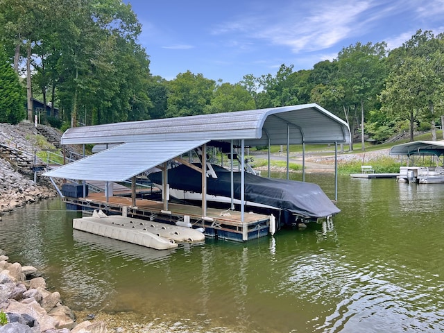 view of dock with a water view