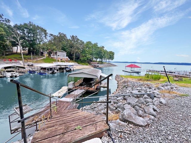 dock area with a water view