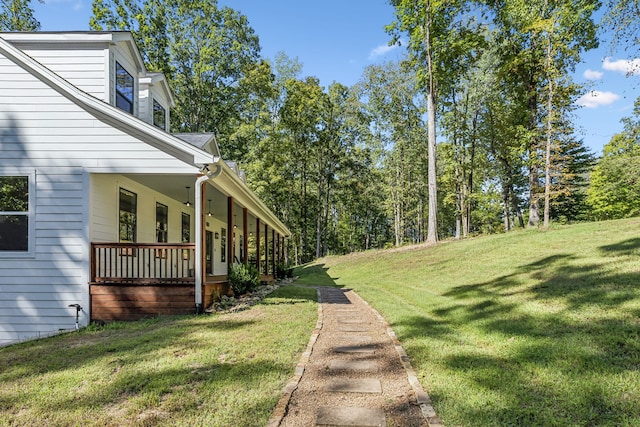 view of yard with a porch