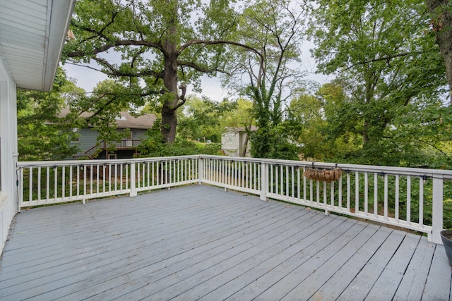 deck featuring a storage shed