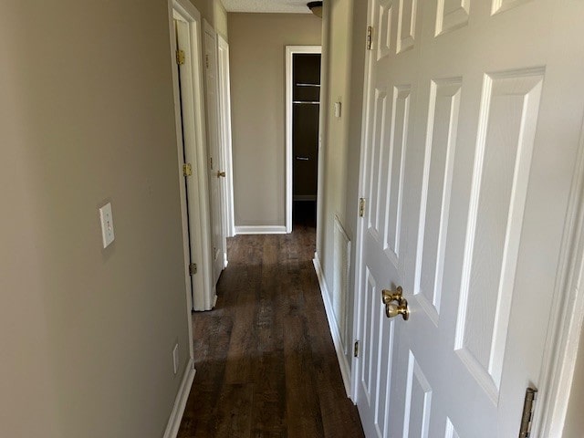 hallway with dark hardwood / wood-style floors