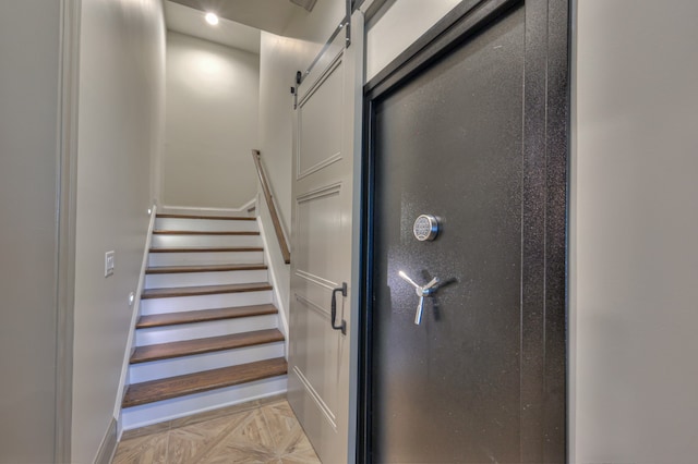 stairway with a barn door