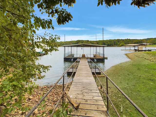 dock area featuring a water view