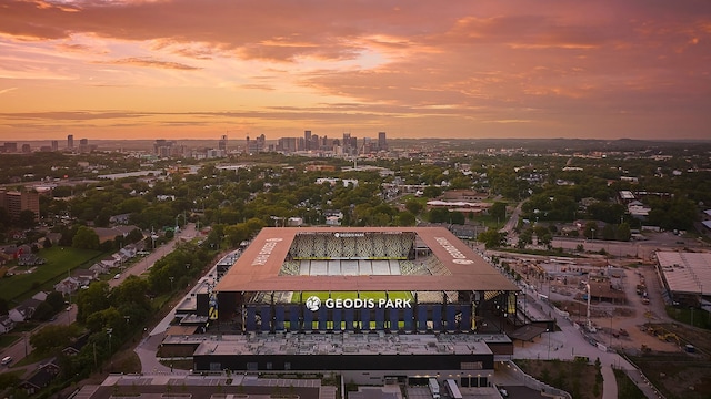 view of aerial view at dusk