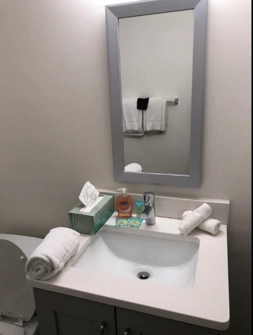 half bathroom featuring toilet and vanity