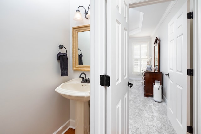 bathroom with crown molding