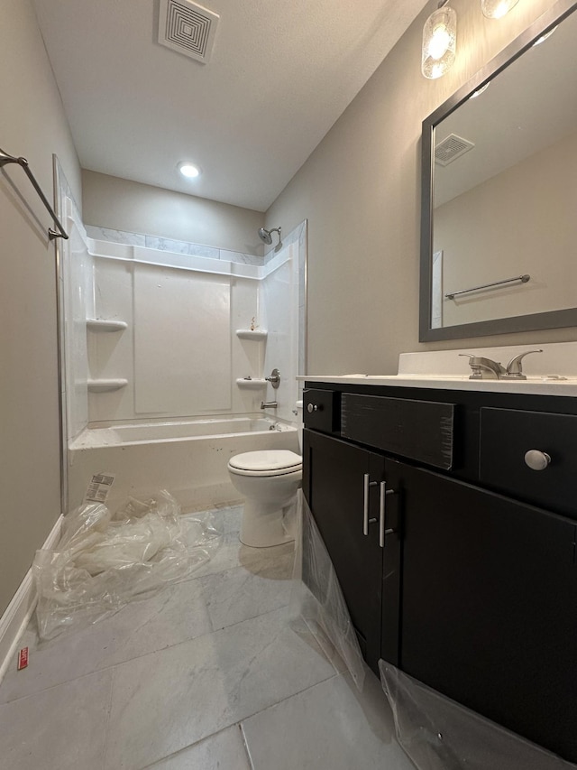 full bathroom with shower / bathtub combination, vanity, and toilet