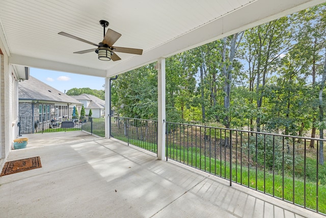 view of patio featuring ceiling fan