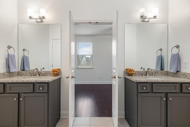 bathroom with wood-type flooring and vanity