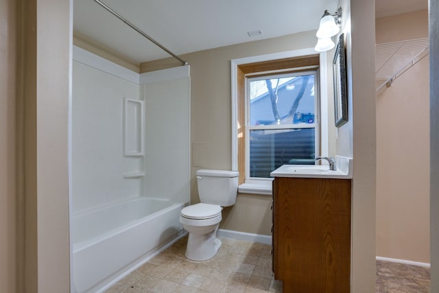 full bathroom featuring shower / tub combination, vanity, and toilet