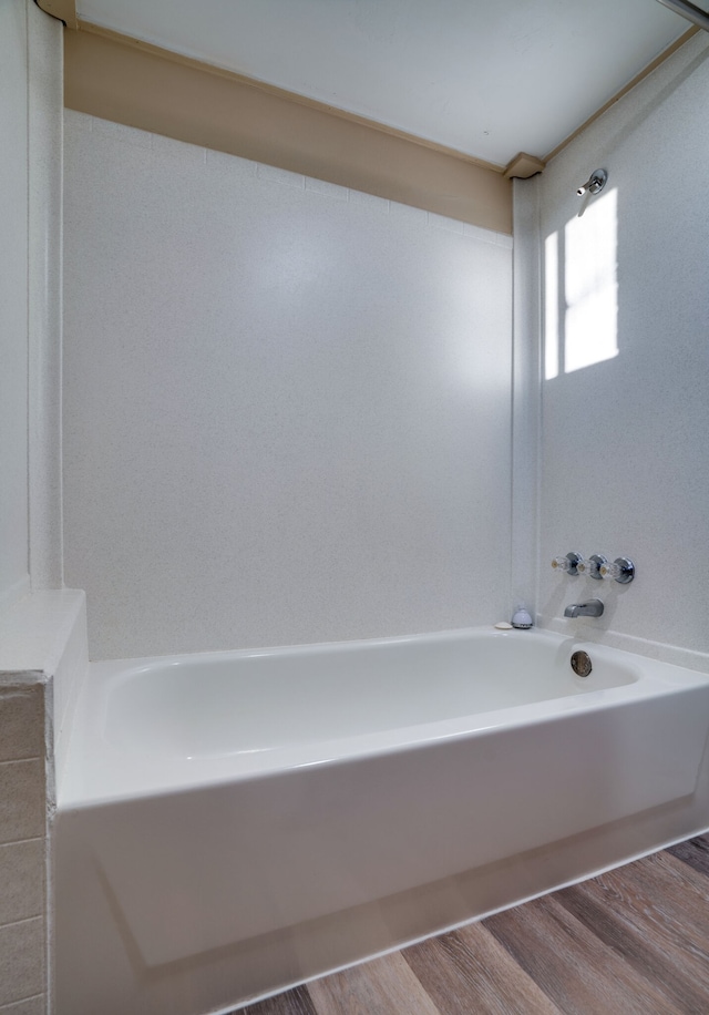 bathroom with hardwood / wood-style floors