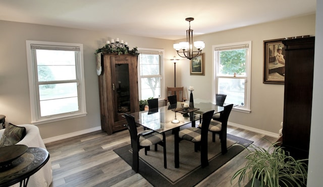 dining room with a notable chandelier and hardwood / wood-style flooring