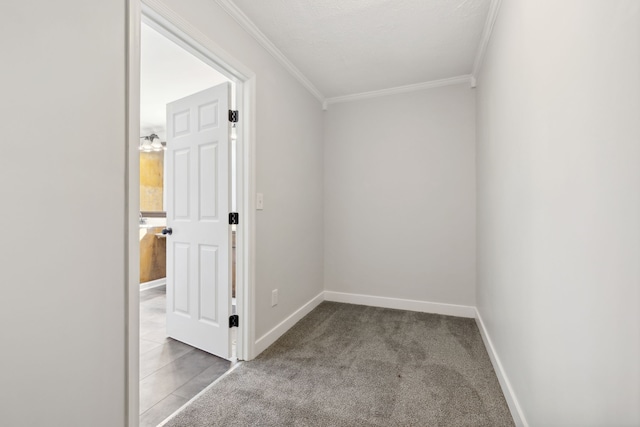 carpeted spare room featuring ornamental molding