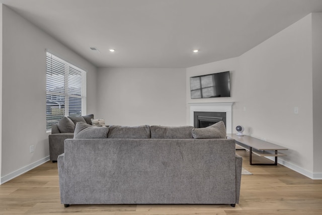 living room with light hardwood / wood-style flooring