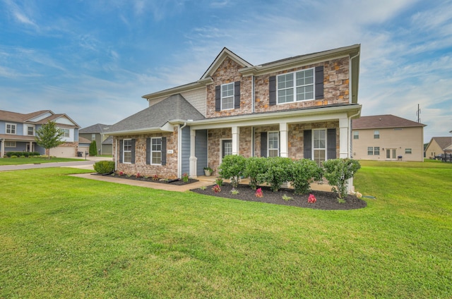 view of front of home featuring a porch and a front yard