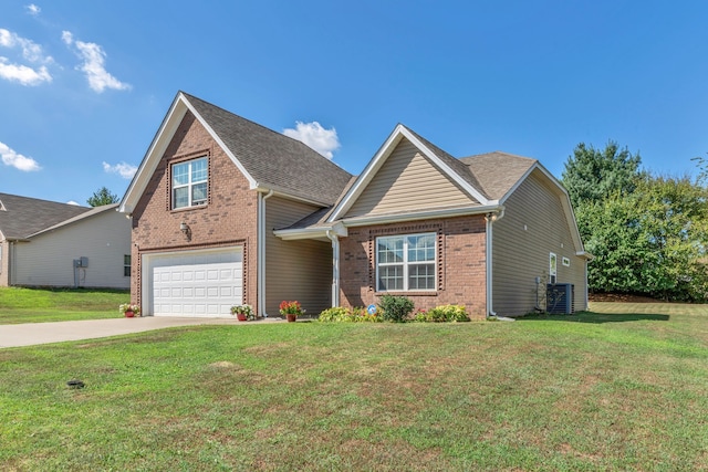 view of front facade with a front lawn and a garage