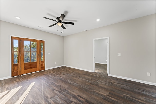 entrance foyer with ceiling fan and dark hardwood / wood-style floors