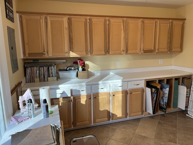 kitchen with light countertops and electric panel