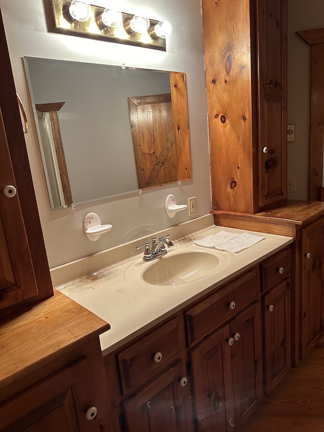 bathroom featuring wood-type flooring and vanity