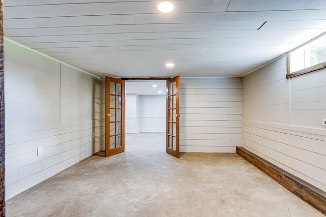 basement with wood walls