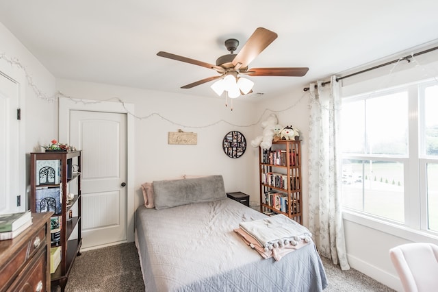 bedroom featuring carpet flooring and ceiling fan