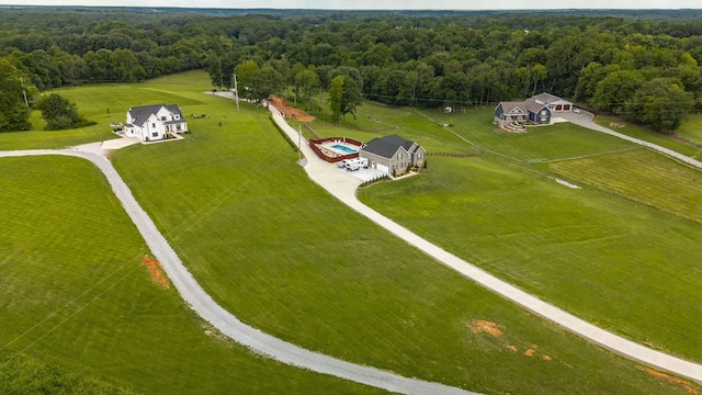 birds eye view of property featuring a rural view