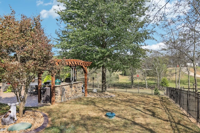 view of yard featuring a pergola and a patio area