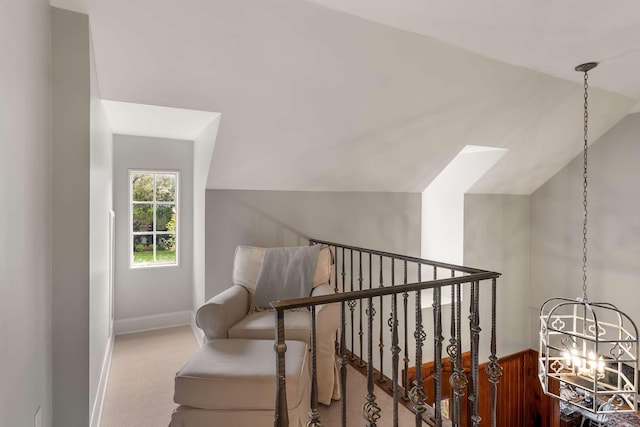 2304 Valley Brook Rd, Nashville, TN 37215 - interior space featuring a notable chandelier, vaulted ceiling, baseboards, and carpet