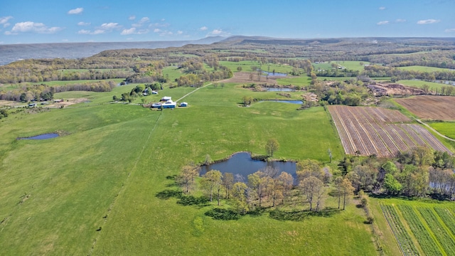 bird's eye view with a rural view and a water view