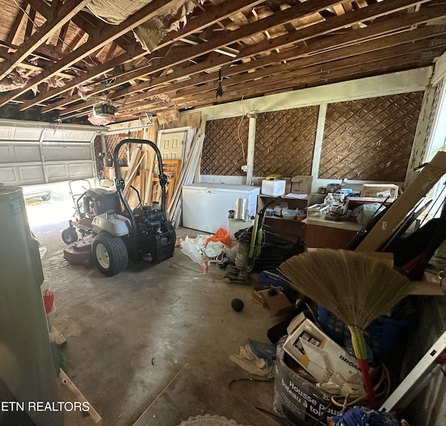 garage with a garage door opener