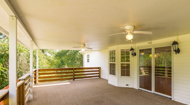 view of patio / terrace featuring ceiling fan and a balcony