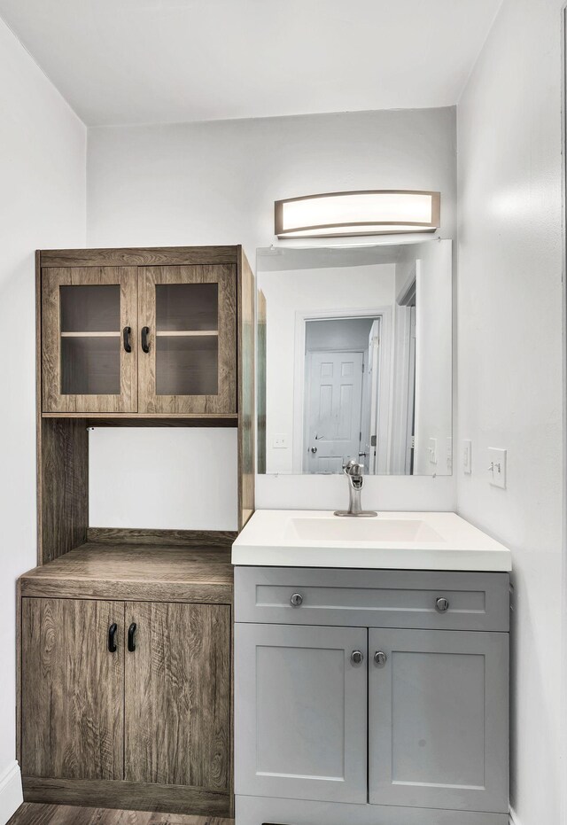 bathroom featuring hardwood / wood-style flooring and vanity