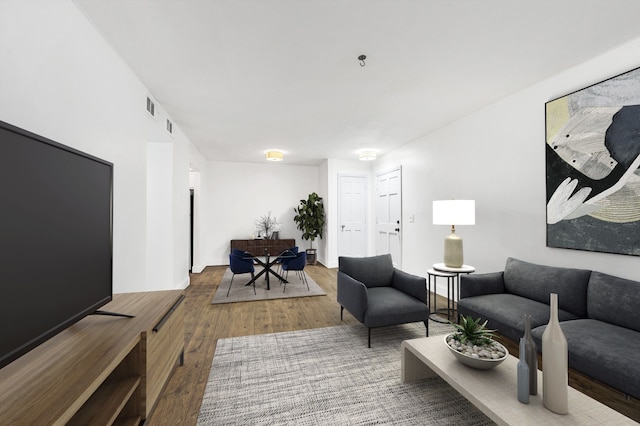 living room with hardwood / wood-style flooring