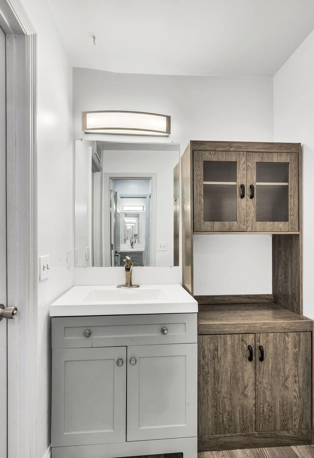 bathroom featuring wood-type flooring and vanity