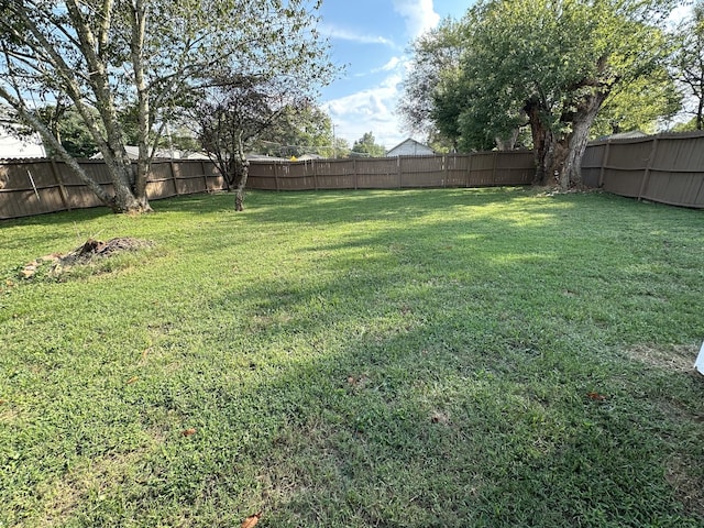 view of yard with a fenced backyard