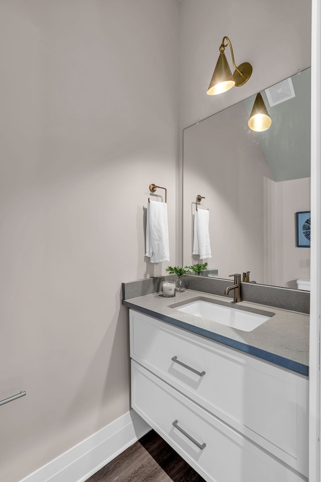 bathroom featuring wood-type flooring and vanity