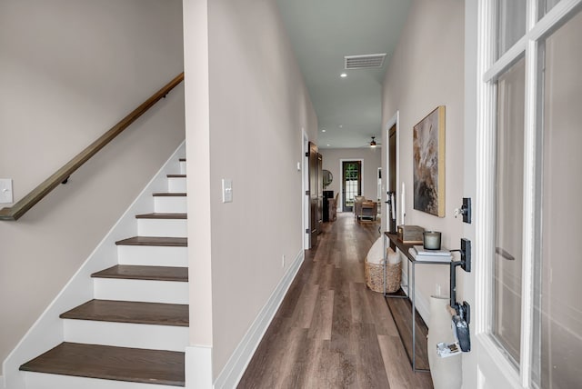 interior space featuring ceiling fan and hardwood / wood-style floors