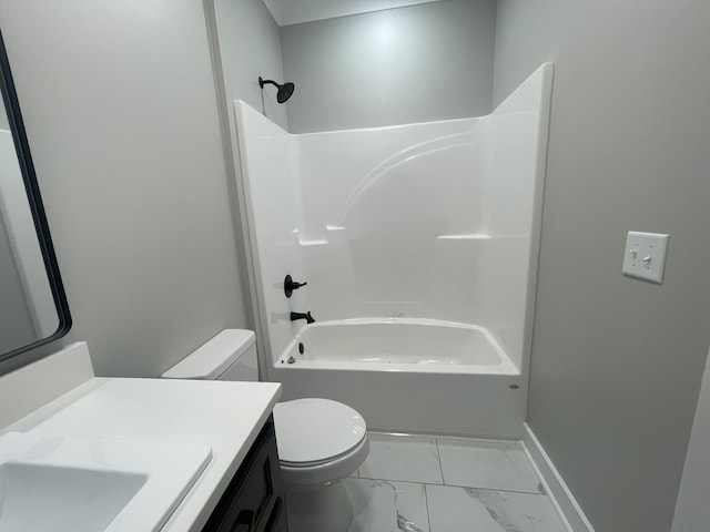 full bathroom with shower / tub combination, vanity, and toilet