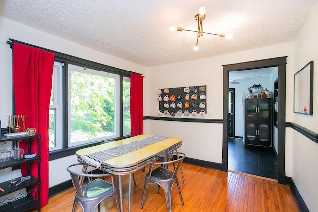 dining room featuring hardwood / wood-style floors and a textured ceiling