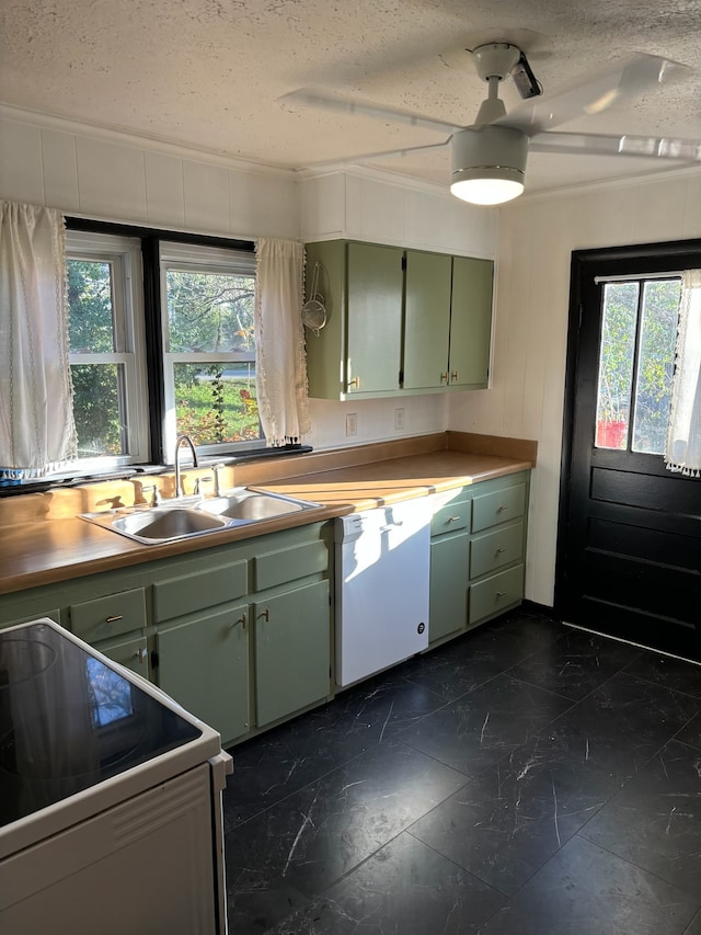 kitchen with a healthy amount of sunlight, stove, and green cabinets