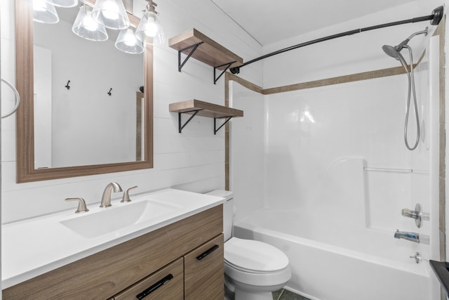 full bathroom featuring vanity, shower / bathtub combination, and toilet