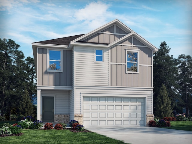 view of front facade with a front lawn and a garage