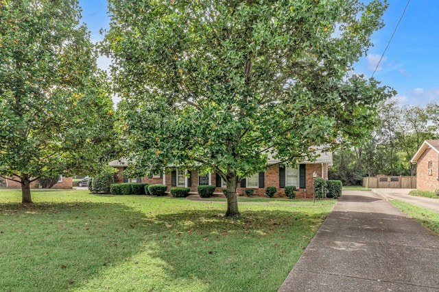 view of property hidden behind natural elements featuring a front yard