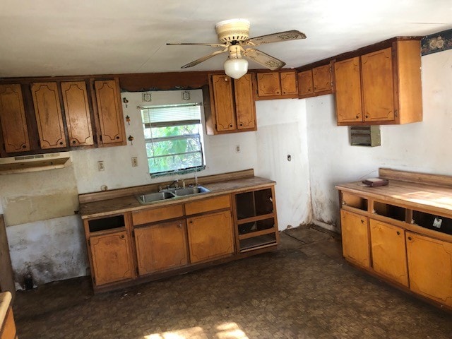 kitchen with ceiling fan and sink