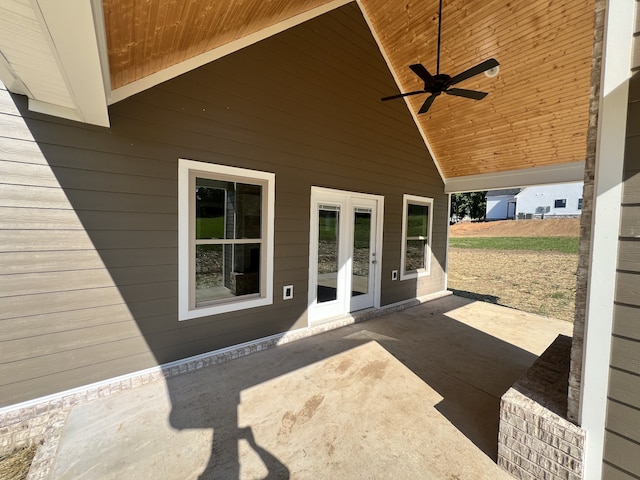 view of patio with ceiling fan and french doors