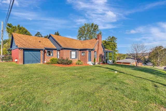 ranch-style home with a front yard and a garage